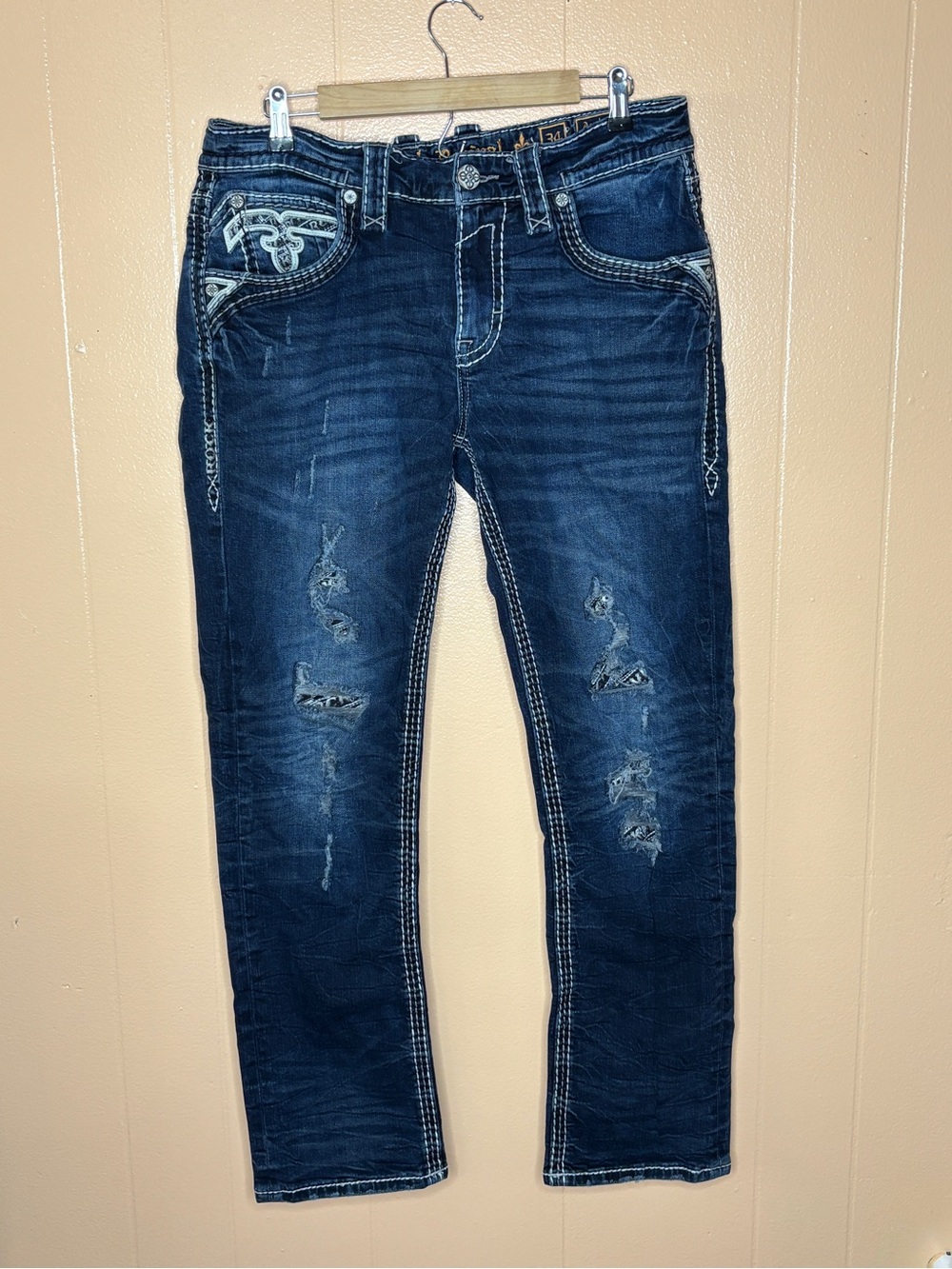 Rock Revival Andres Straight Jeans in Dark Blue with Contrast Stitching